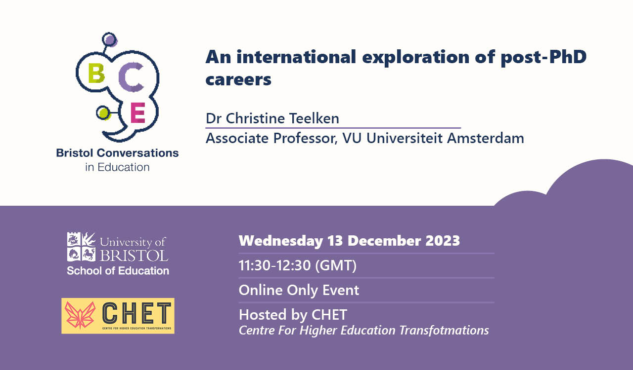 Poster for BCE seminar "An international exploration of post-PhD careers"